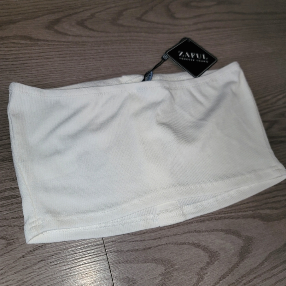 NWT Cropped Bandeau Strapless Top With Brown Buttons Size Small - Picture 3 of 4